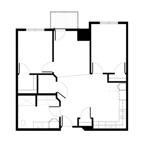 Floor plan for 2 beds, 1 bath, 922 sqft